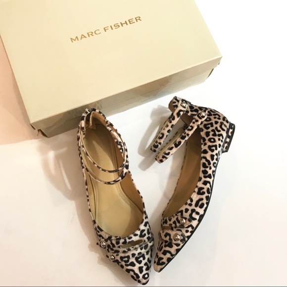 Marc Fisher Shoes - Marc Fisher Alie Leopard Print Ankle Strap Flat